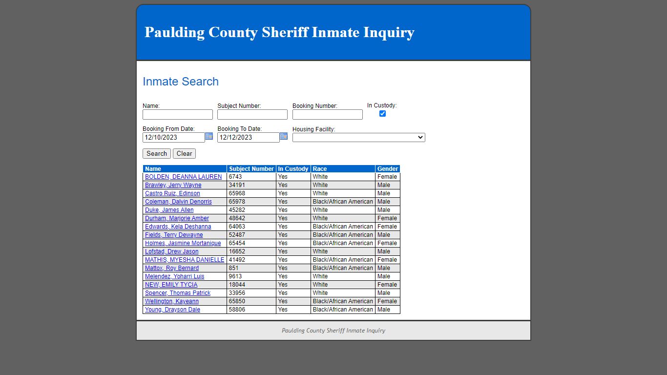 Inmate Search - Paulding County, Georgia